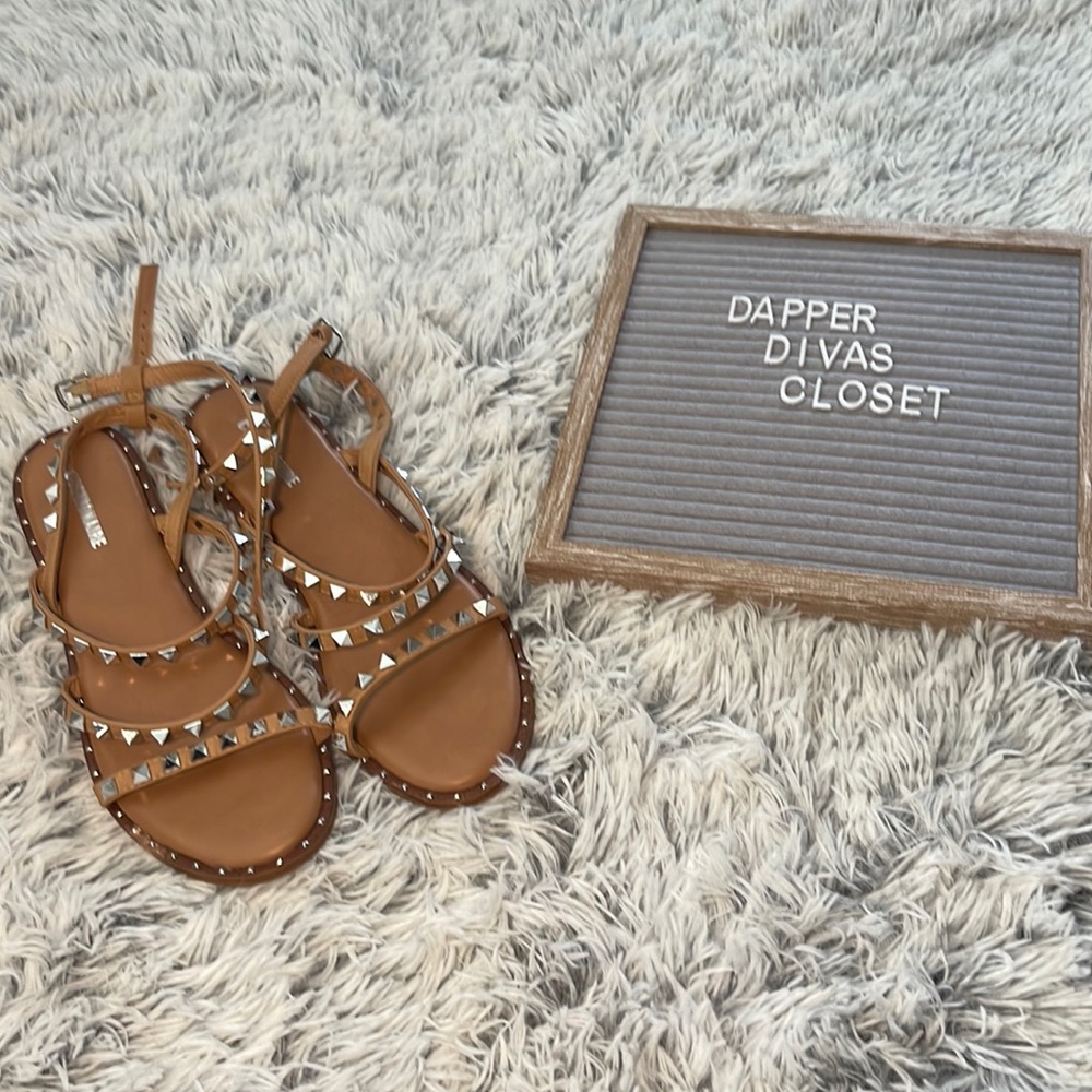Brown Sliver Studded Sandals that wrap around the ankle